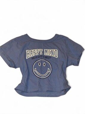 Happy Mind Smiley Graphic Tee - Blue - Kids Short Sleeve